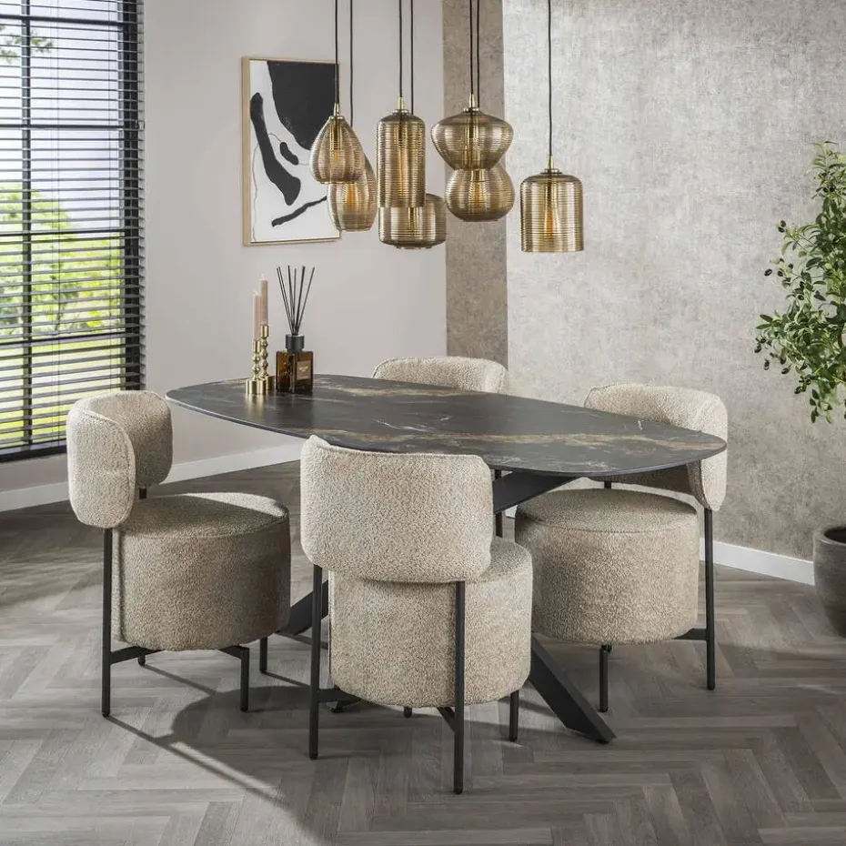 Eettafel - Deens Ovaal 180cm - Zwart Keramiek - Ceramic Fossil