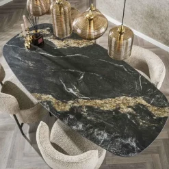 Eettafel - Deens Ovaal 180cm - Zwart Keramiek - Ceramic Fossil