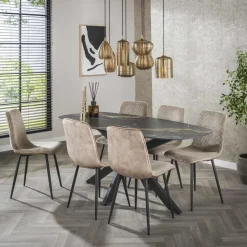Eettafel - Deens Ovaal 180cm - Zwart Keramiek - Ceramic Fossil