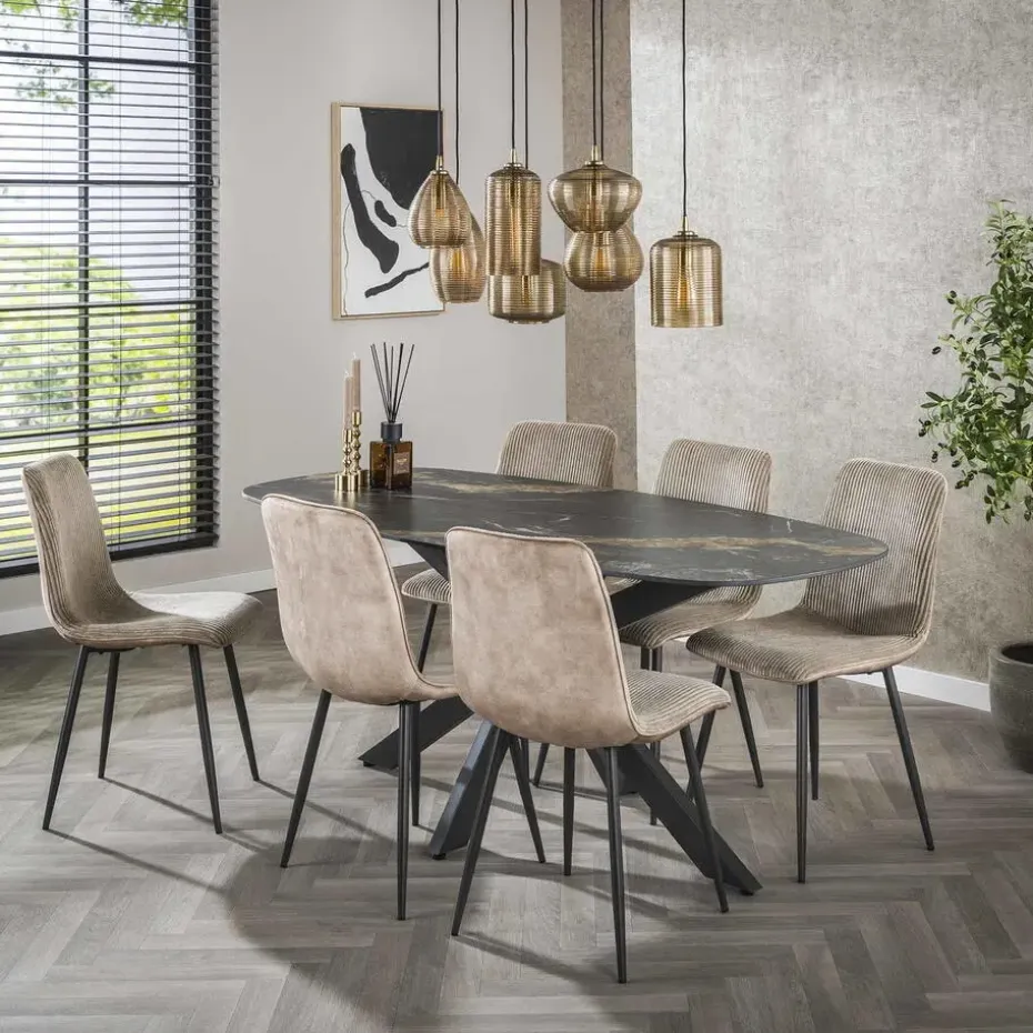 Eettafel - Deens Ovaal 180cm - Zwart Keramiek - Ceramic Fossil