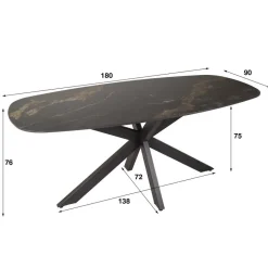 Eettafel - Deens Ovaal 180cm - Zwart Keramiek - Ceramic Fossil