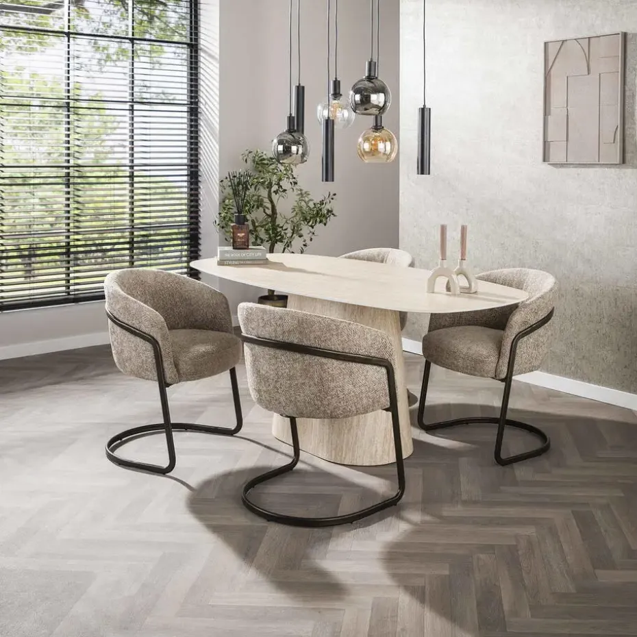 Eettafel Deens Ovaal - Travertin - 180x90x76cm - Centro
