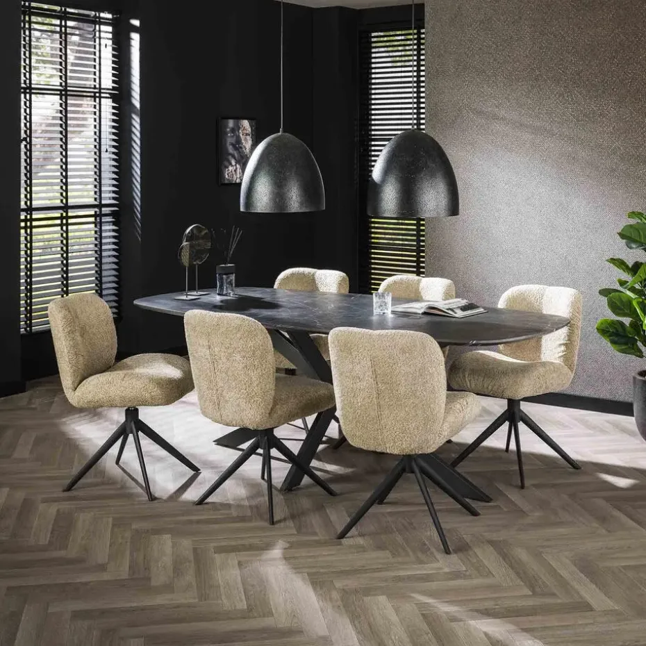 Eettafel Deens Ovaal 215cm - Zwart Marmerlook - 6-8 Personen