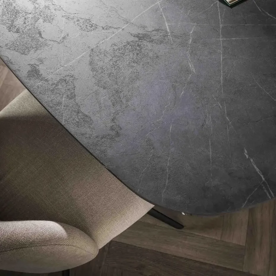 Eettafel Deens Ovaal 215cm - Zwart Marmerlook - 6-8 Personen