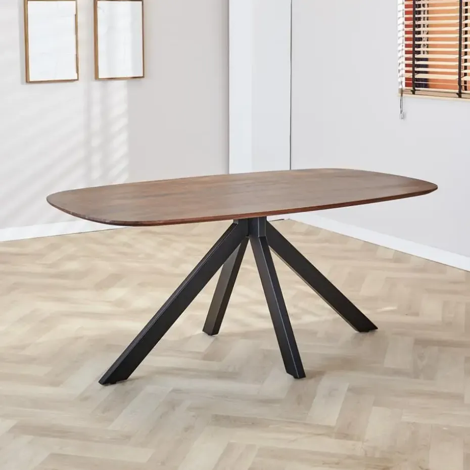 Eettafel deens ovaal Paris walnoot finish 160x100 cm - Hout - Bruin