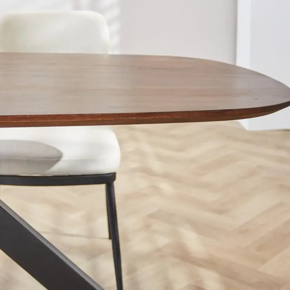Eettafel deens ovaal Paris walnoot finish 160x100 cm - Hout - Bruin