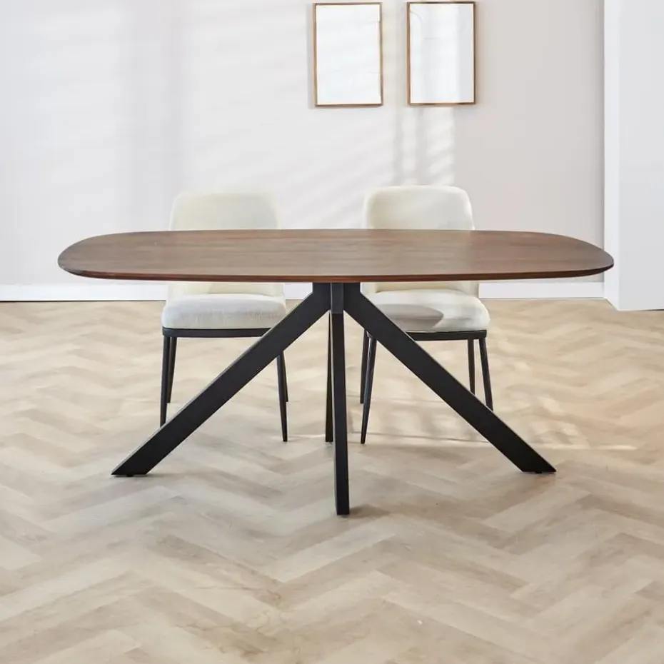 Eettafel deens ovaal Paris walnoot finish 180x100 cm - Hout - Bruin