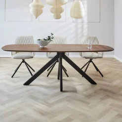 Eettafel deens ovaal Paris walnoot finish 220x100 cm - Hout - Bruin