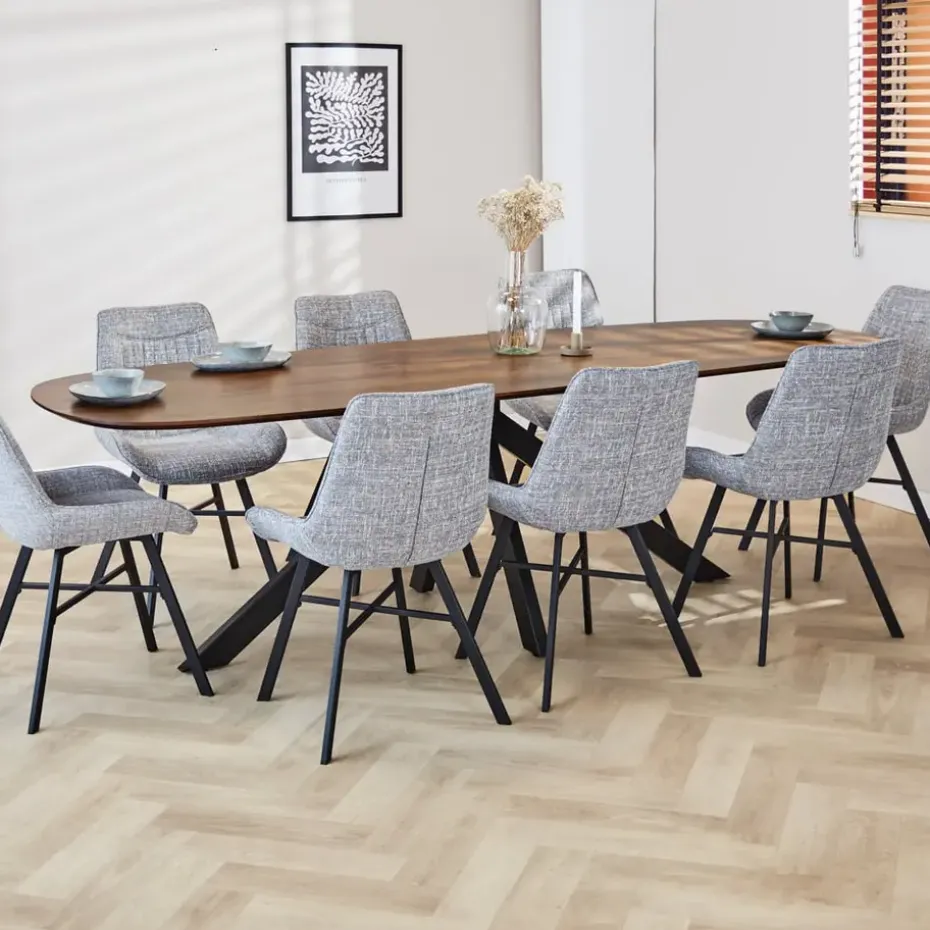 Eettafel deens ovaal Paris walnoot finish 240x100 cm - Hout - Bruin