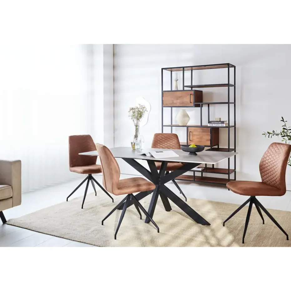 Eettafel Edin 170x90 cm marmerlook grijs - Stoneware - Grijs