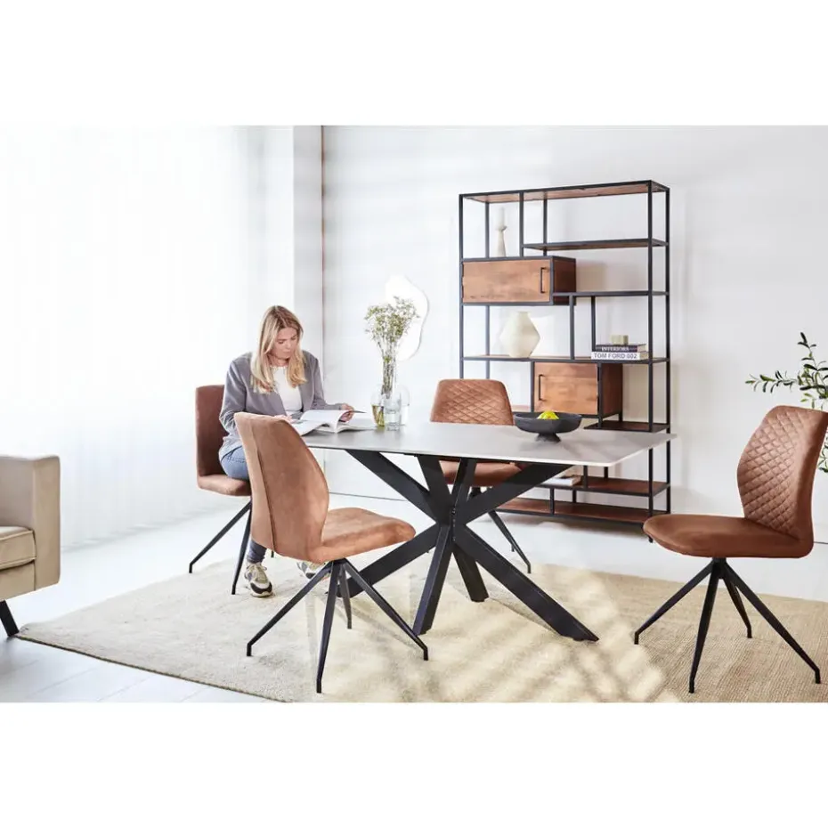 Eettafel Edin 230x100 cm marmerlook grijs - Stoneware - Grijs