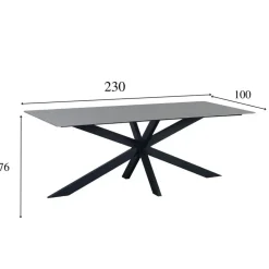 Eettafel Edin 230x100 cm marmerlook grijs - Stoneware - Grijs
