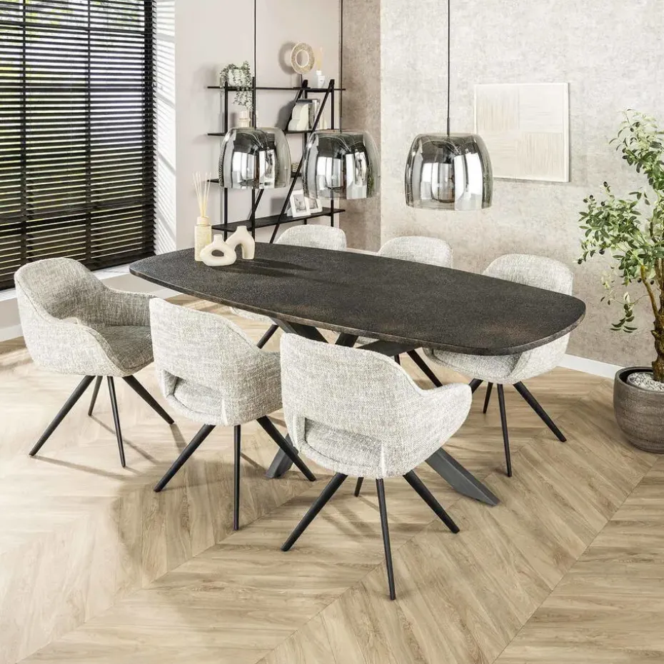 Eettafel Grijs Staal - 215x105x77cm - Metallic