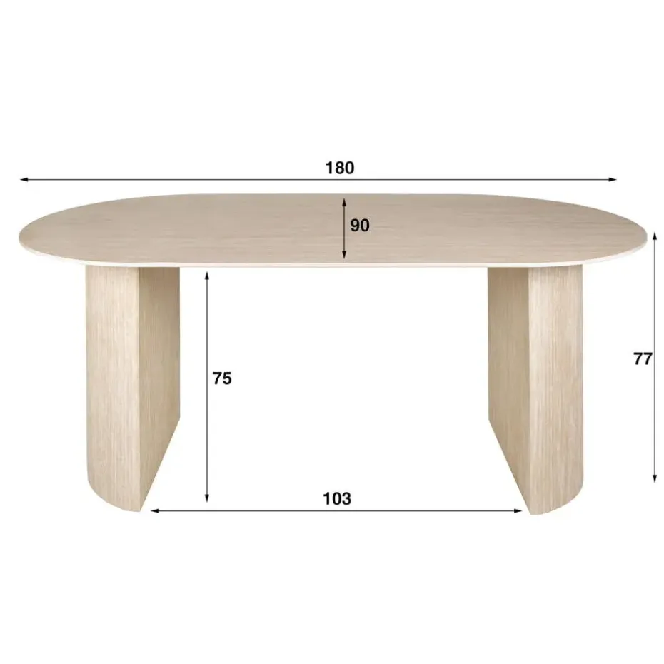 Eettafel Ovaal - Travertin Beige - 180x90x77cm - Arch