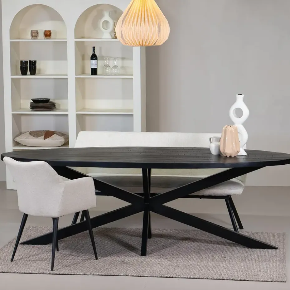 Eettafel Ovaal 220cm - Mangohout Zwart - Matrix-Poot - Mansour