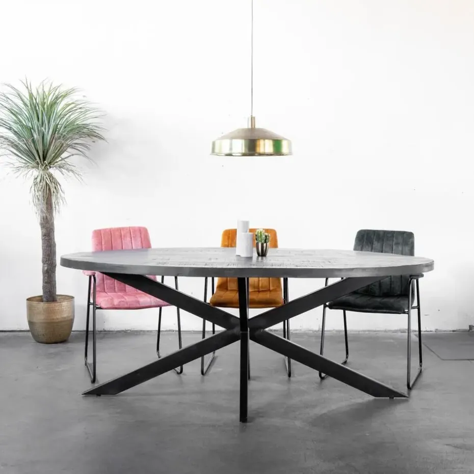 Eettafel Ovaal 180cm - Mangohout Zwart - Matrix-Poot - Mansour