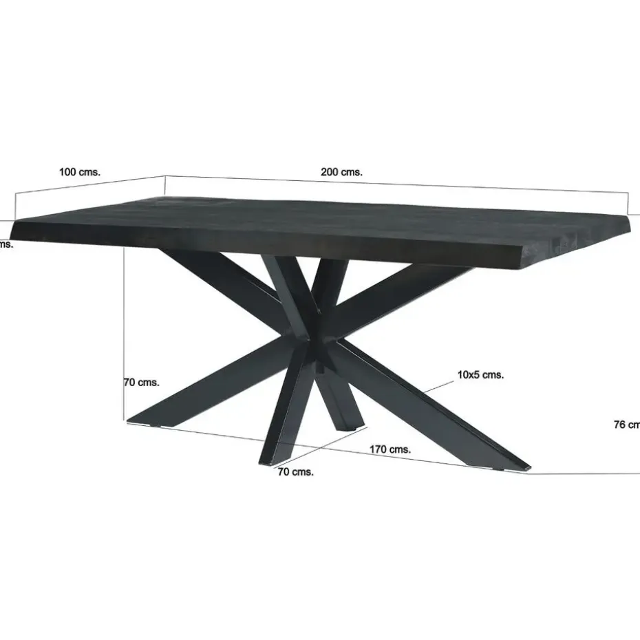 Eettafel Rechthoek 200cm - Zwart Mangohout - 4-6 personen - Norris