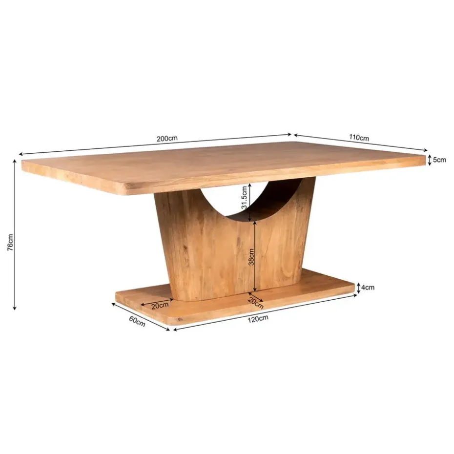 Eettafel Rechthoek Naturel Hout - 200x110x76cm - Voco
