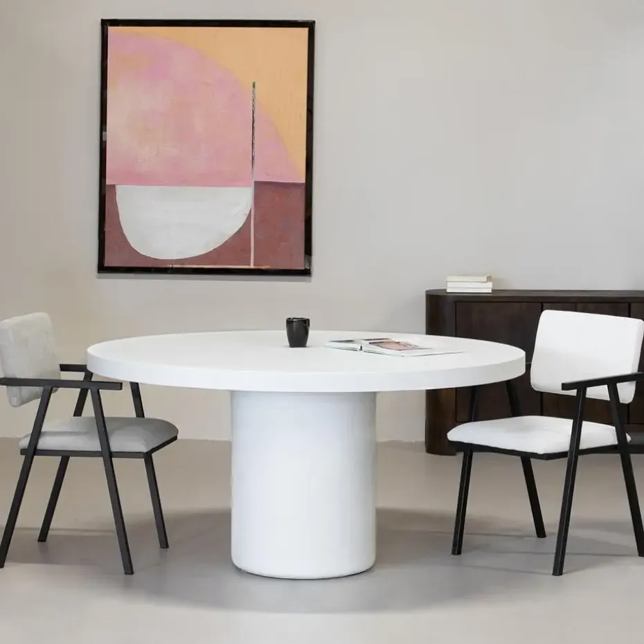 Eettafel Rond 150cm - Wit Eco Composiet - Betonlook - Eden