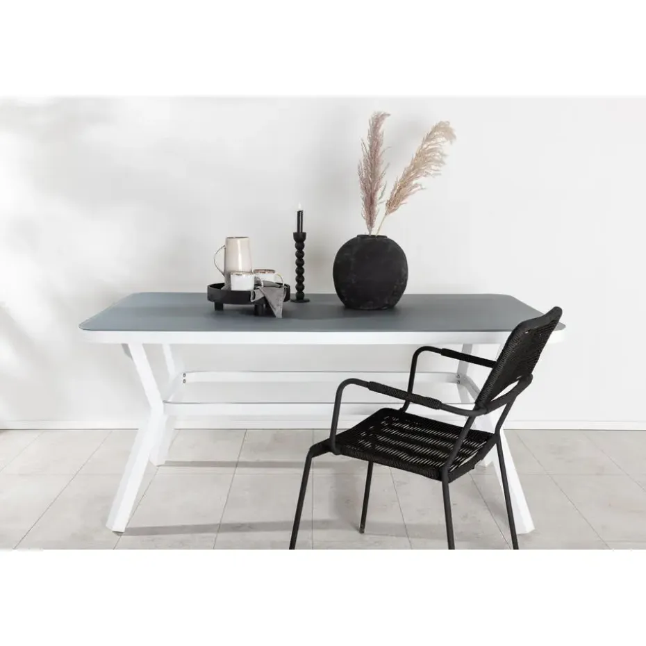 Eettafel Wit Grijs Glas - 160x90x74cm - Virya
