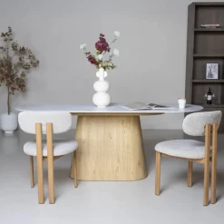 Eettafel Wit Keramiek/Naturel - 200x90x75cm - Madia