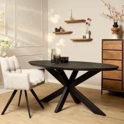 Eettafel Zwart Hout/Metaal - 180x90x76cm - Brandy