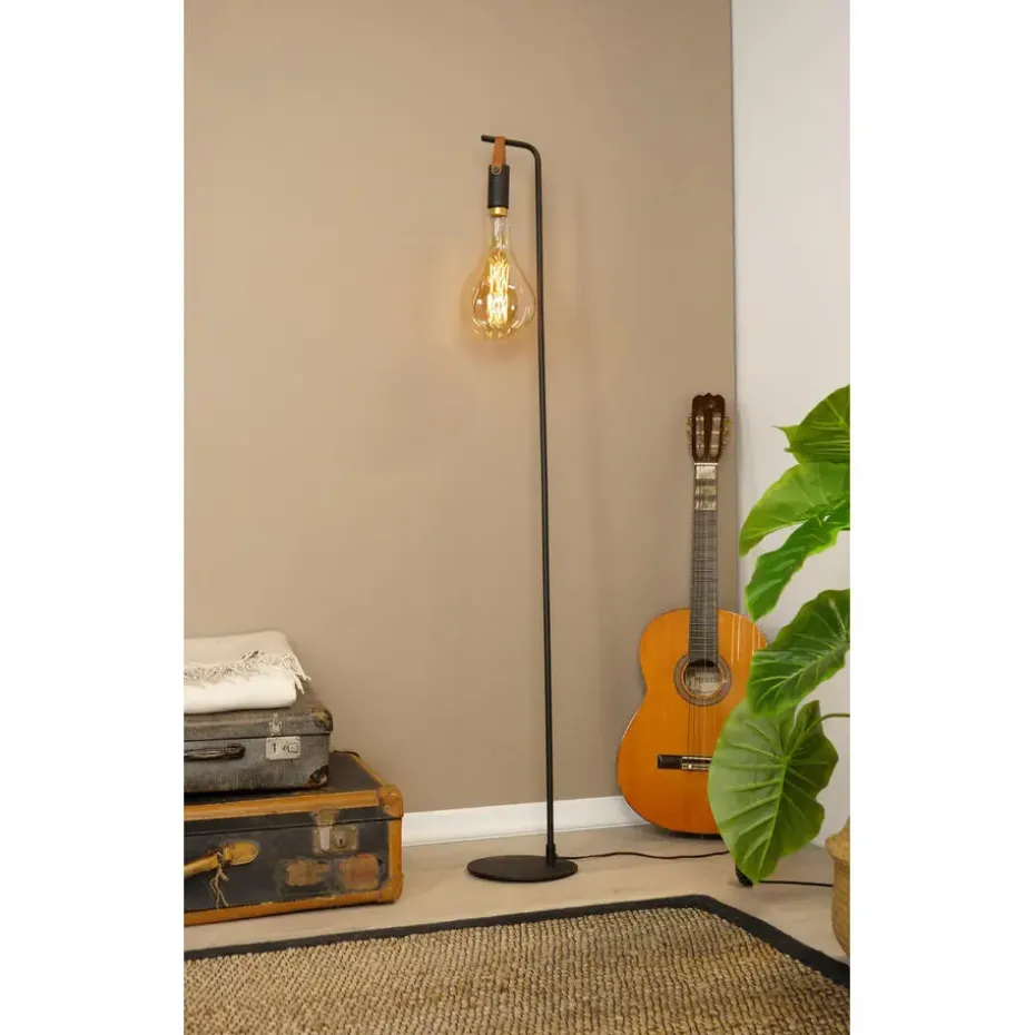 EGLO Apricale Staande lamp - E27 - Leer - Zwart/Bruin