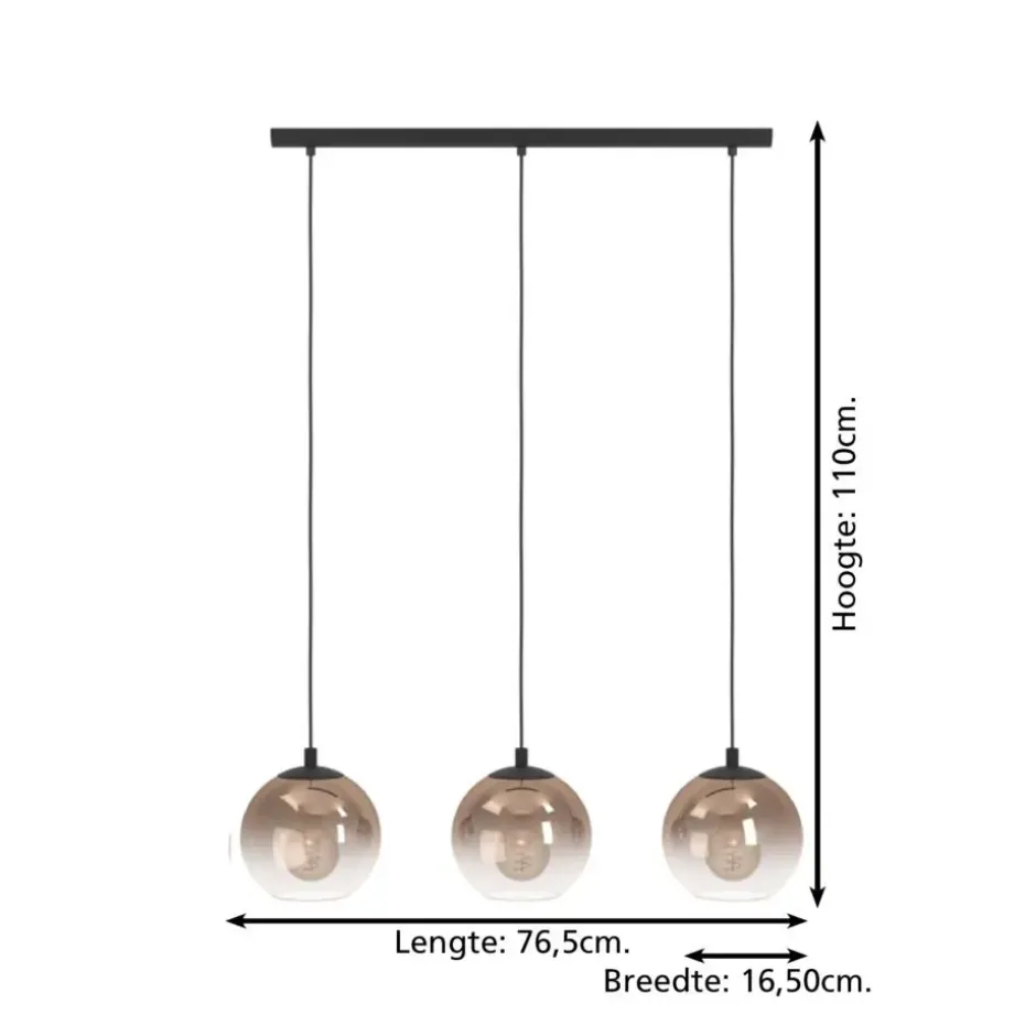 EGLO Ariscani 1 Hanglamp - E27 - 76,5 cm - Koperglas - Zwart