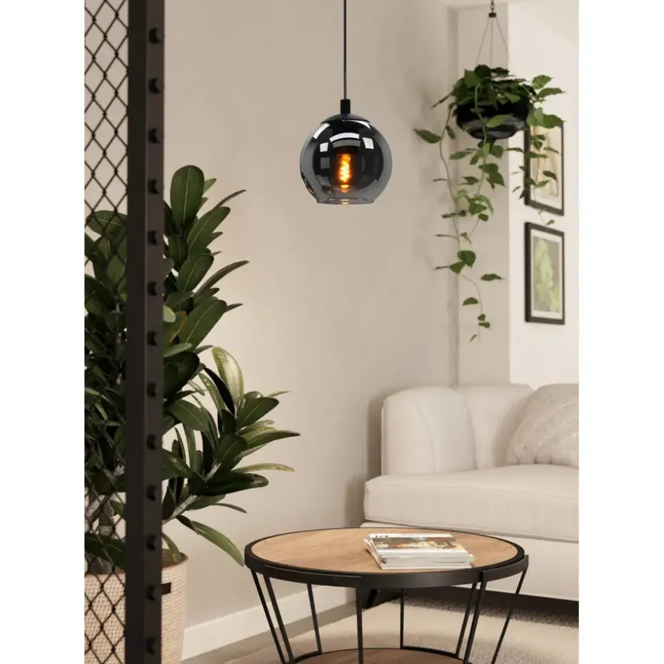 EGLO Ariscani Hanglamp - E27 - Ø 20 cm - rookglas - Zwart