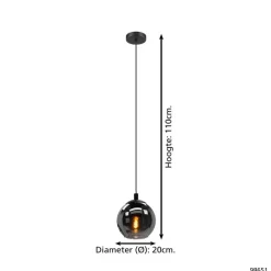 EGLO Ariscani Hanglamp - E27 - Ø 20 cm - rookglas - Zwart
