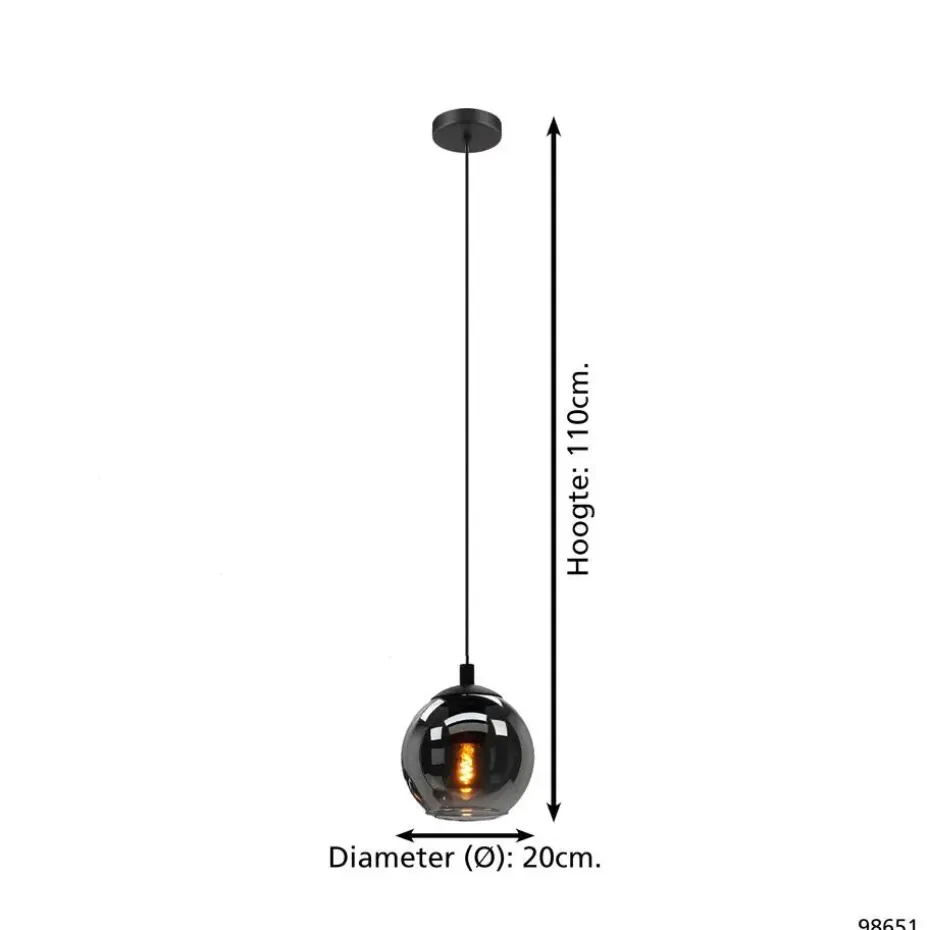 EGLO Ariscani Hanglamp - E27 - Ø 20 cm - rookglas - Zwart