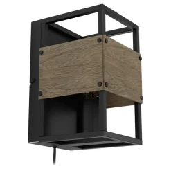 EGLO Evesham Wandlamp - E27 - 24 cm - Zwart/Bruin - Hout