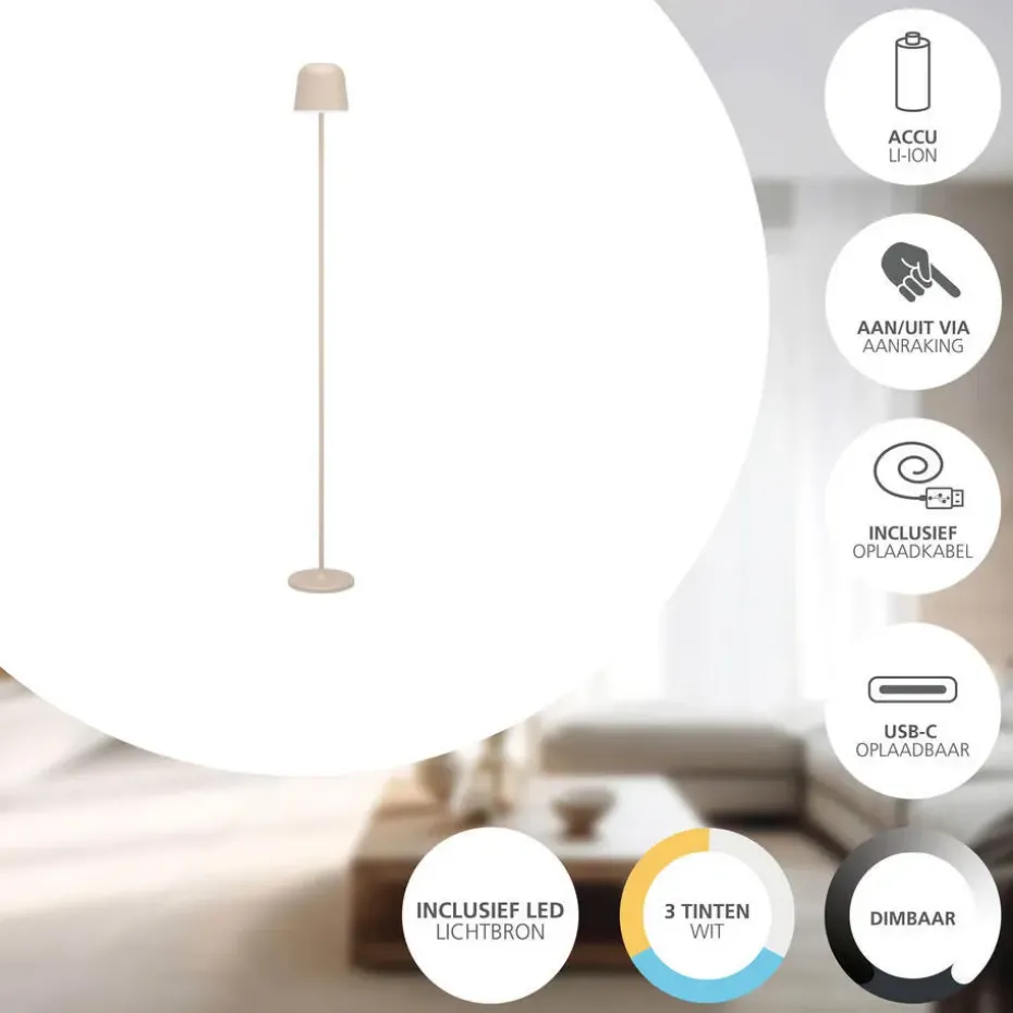 EGLO Mannera-L Staande lamp - USB-C - H 140 cm - Zand