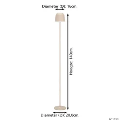 EGLO Mannera-L Staande lamp - USB-C - H 140 cm - Zand