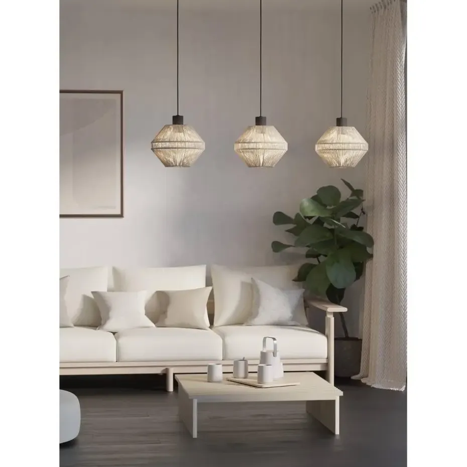 EGLO Midsumer Hanglamp - 3 x E27 - 92 cm - Zwart/Crème - Textiel