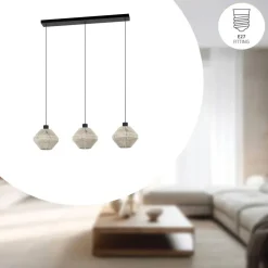 EGLO Midsumer Hanglamp - 3 x E27 - 92 cm - Zwart/Crème - Textiel