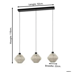 EGLO Midsumer Hanglamp - 3 x E27 - 92 cm - Zwart/Crème - Textiel