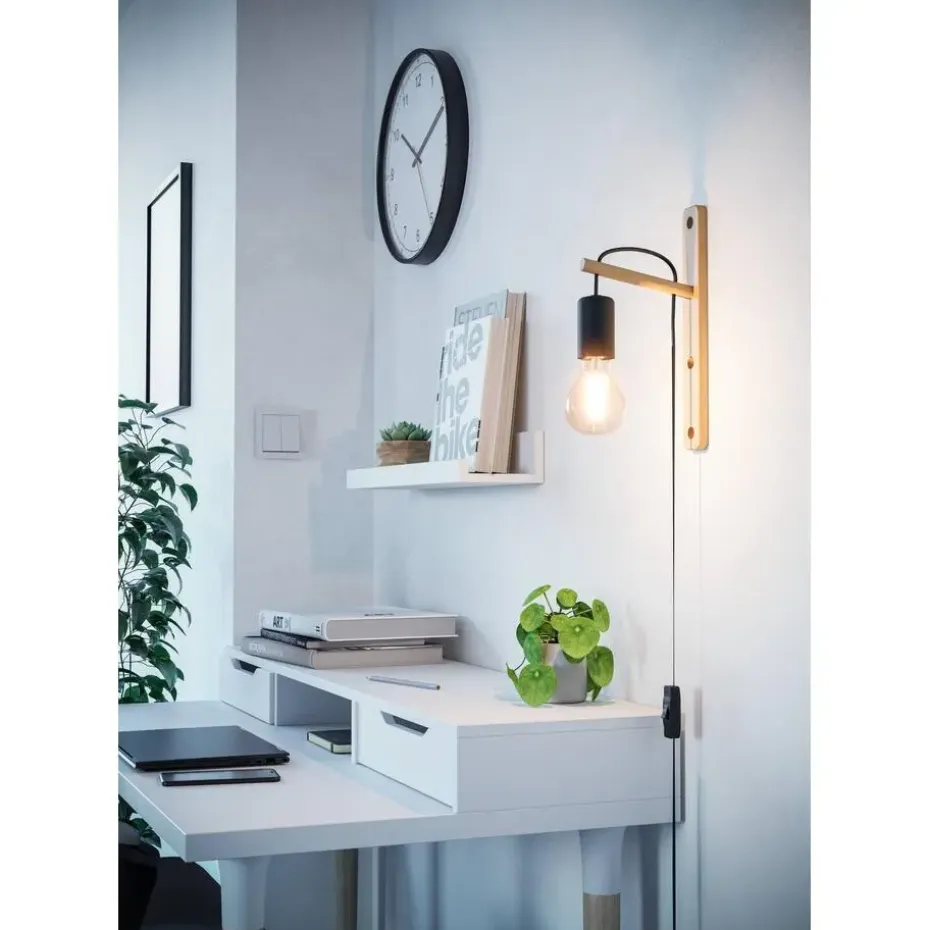 EGLO Pockley Wandlamp - E27 - 29,5 cm - Bruin/Zwart