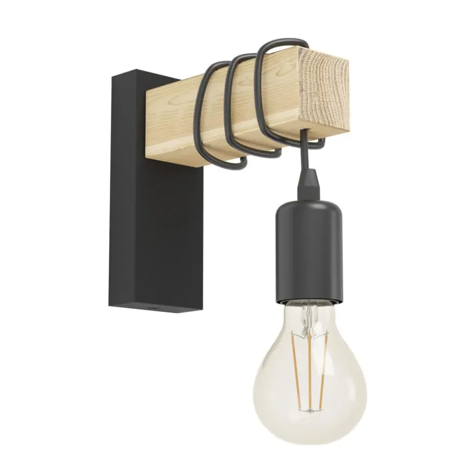 EGLO Townshend Wandlamp - E27 - 21,5 cm - Zwart/Bruin