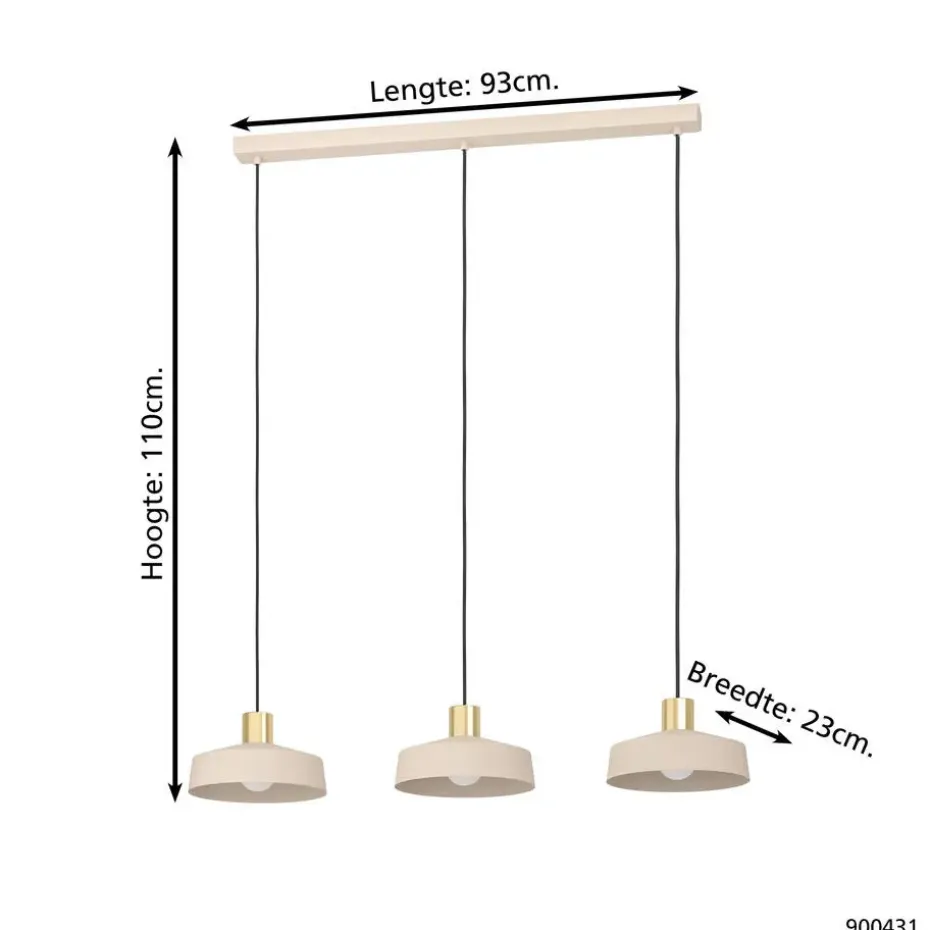EGLO Valdiola Hanglamp - E27 - 93 cm - Beige/Goud - Staal