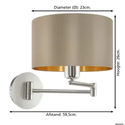 EGLOMaserlo-Wandlamp-1Lichts-ø23cm-Nikkel-Mat-Taupe-Goud