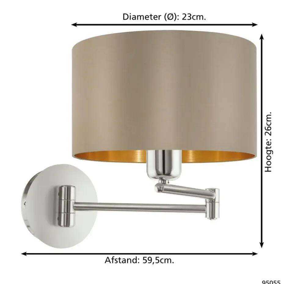 EGLOMaserlo-Wandlamp-1Lichts-ø23cm-Nikkel-Mat-Taupe-Goud