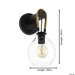 EGLORodingWandlamp-E27-35cm-Zwart/Bruin