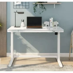 Elektrisch verstelbaar bureau / thuiswerkplek - 120x60 cm - Glas wit
