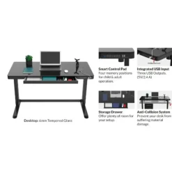 Elektrisch verstelbaar bureau / thuiswerkplek - 120x60 cm - Glas wit