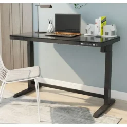 Elektrisch verstelbaar bureau / thuiswerkplek - 120x60 cm - Glas zwart
