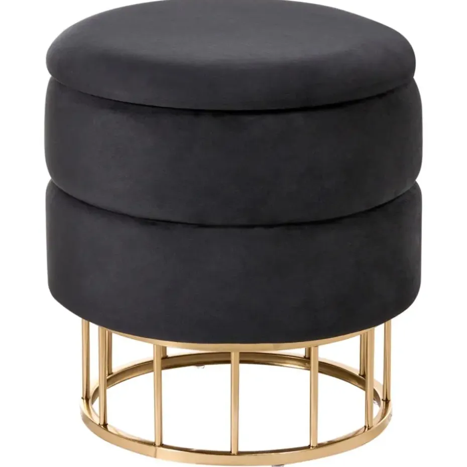 ELGIN - Poef - Zwart - 37 cm - Fluweel