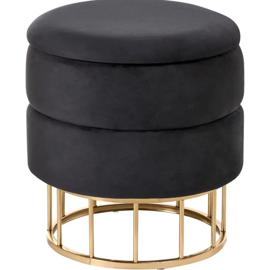 ELGIN - Poef - Zwart - 37 cm - Fluweel