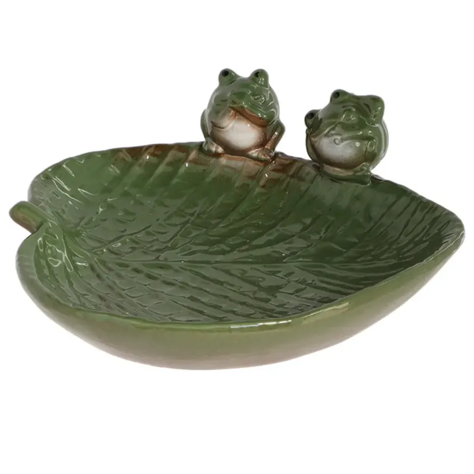 Esschert Design Vogelbad/voederschaal - blad - steen - ca. D23 cm