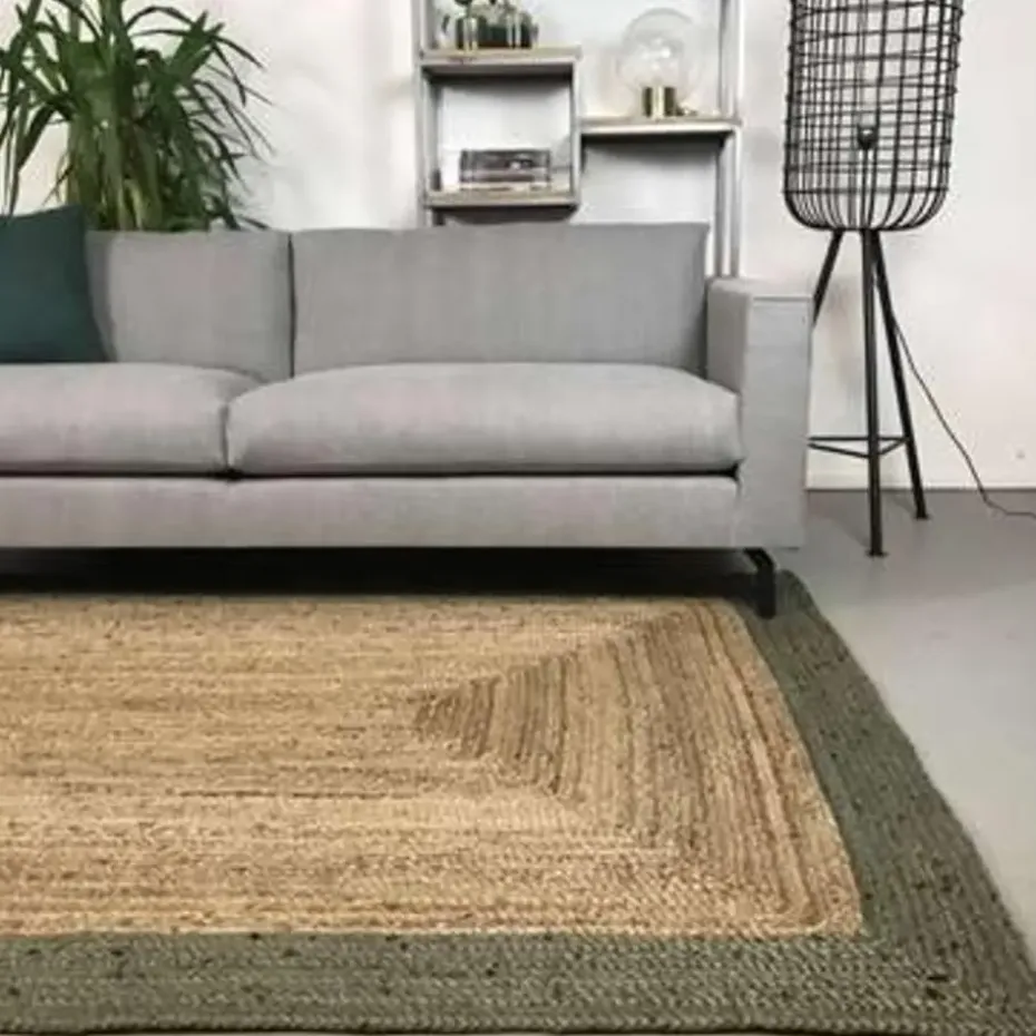 Eva Interieur Vloerkleed Jute - Naturel/Groen - 140x190